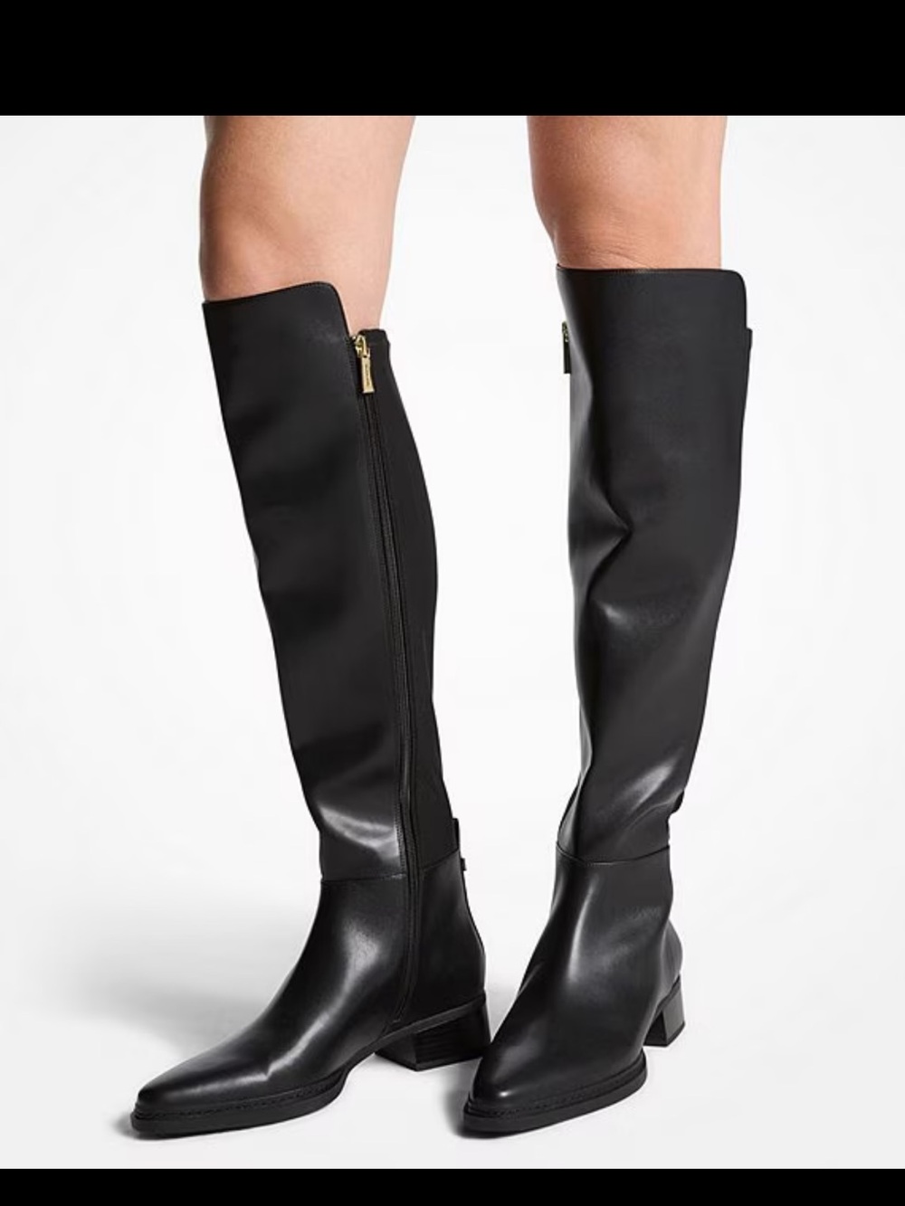Michael Kors Lex Stretch Leather Knee High Boots Black Size 6M NWT